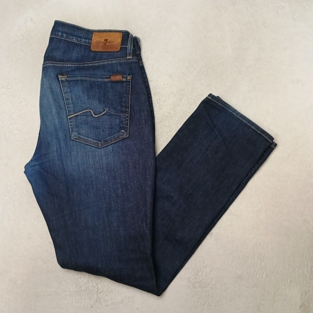 7 For All Mankind Jeans Mens 34x33 Blue The Straight Regular Stretch 5-Pocket